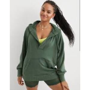 Aerie Oversized V-neck Ribbed Sweatshirt Hoodie Women's Size S